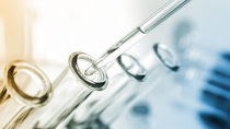 A pipette and four test tubes. A pipette and four test tubes.