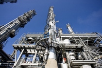 Part of a production column with a platform Part of a production column with a platform